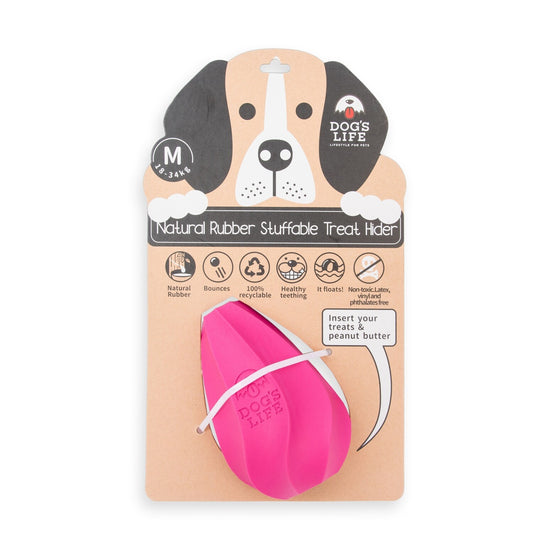 dogs life Natural rubber stuffable dog treat hider hot pink M