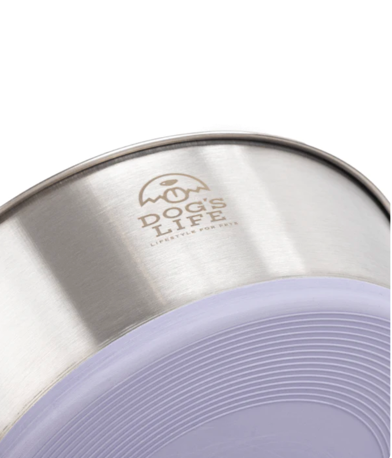 Dogs life stainless steel bowl fuel for adventure lilac L
